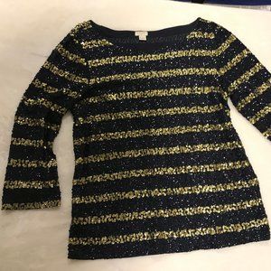 J. Crew | Blue Gold Sequin Long Sleeve Top Size L